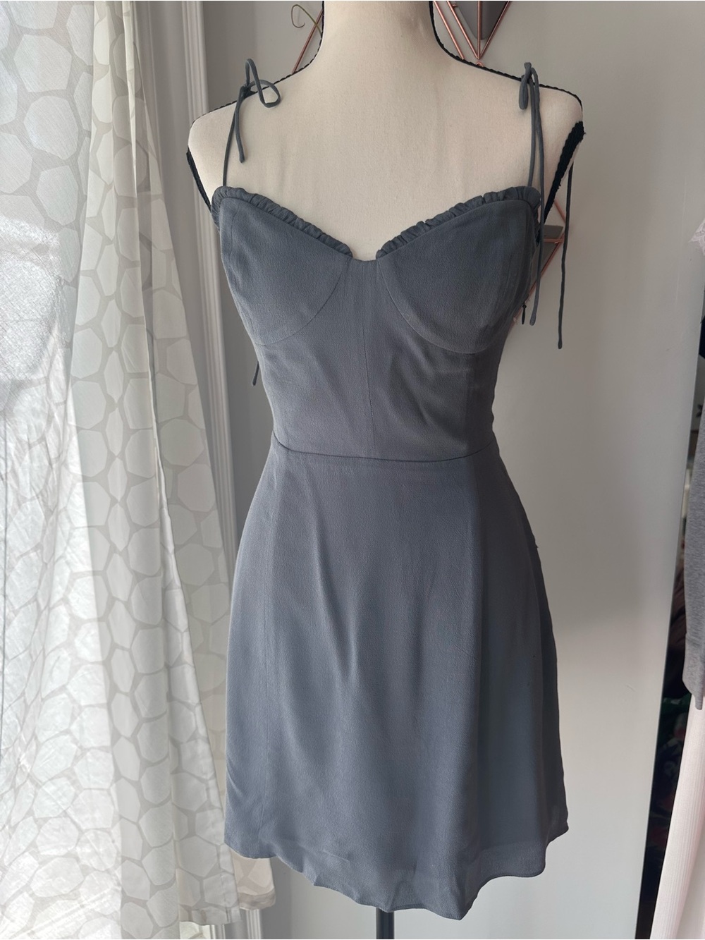 WILFRED ARITZIA Fable Gray Grey Tie-Strap A-Line Bustier Mini Dress Size